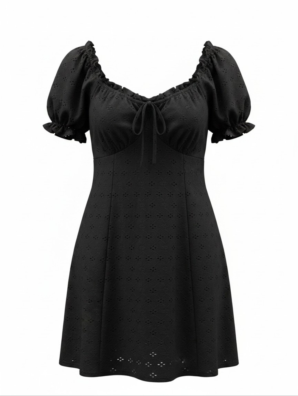 Eyelet Puff Sleeve Mini Dress, Flowy, Feminine